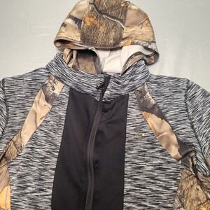 Full Zip Camo Hoodie Women Medium Gray Camouflage Fleece Thumbholes Gorpcore